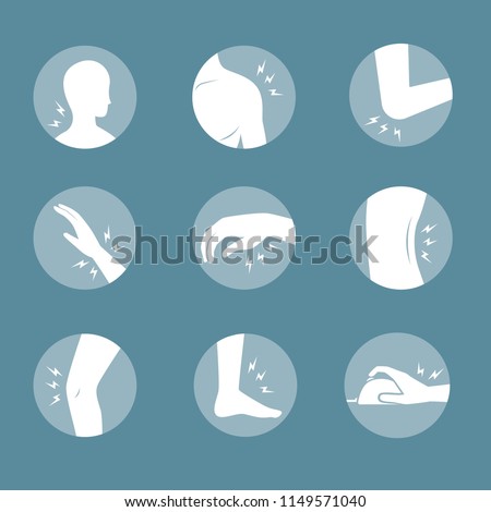 human body pain flat design icon set