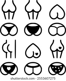 Human body part - bum, buttocks icons set
