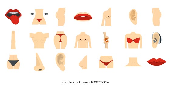 Human body part icon set. Flat set of human body part vector icons for web design isolated on white background