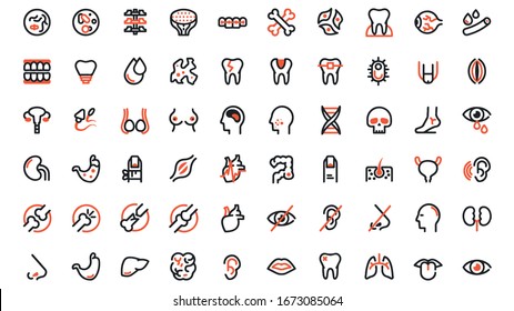 Human Body Parts Linear Icons Set. Anatomy. Health Care.