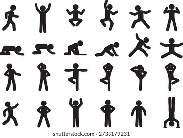 human body pose silhouette icon set people action figures