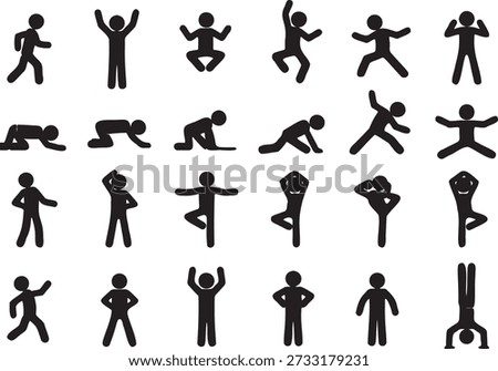human body pose silhouette icon set people action figures