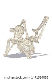 human body skeleton, anatomy bones, and skull in realistic style with perspective view and white background. -vector