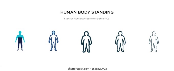 human body standing black icon in different style vector illustration. two colored and black human body standing black vector icons designed in filled, outline, line and stroke style can be used for