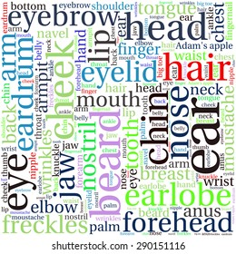 The human body tag word cloud background.