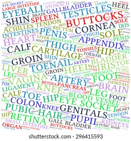 The human body tag word cloud background.