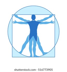 Human body vector icon similar vitruvian man. Like Leonardo da Vinci image vitruvian man, classic proportion form man illustration