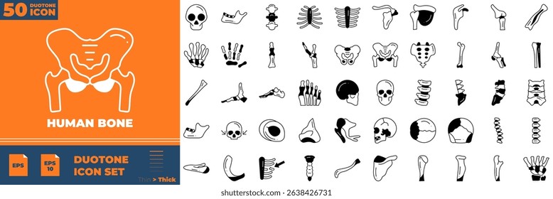 Human Bone Duotone Editable Icons set. Vector illustration in modern thin duotone style of human bone icons: joint, orthopedic, skeleton, etc