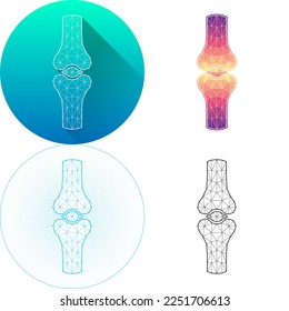 Human Bone and Joint Articular Skeletal System Medical Human Organ Logo Icon Minimalistic Triangulated Polygonal Low Poly, Line Art Long Shadow Isolated on White Background
