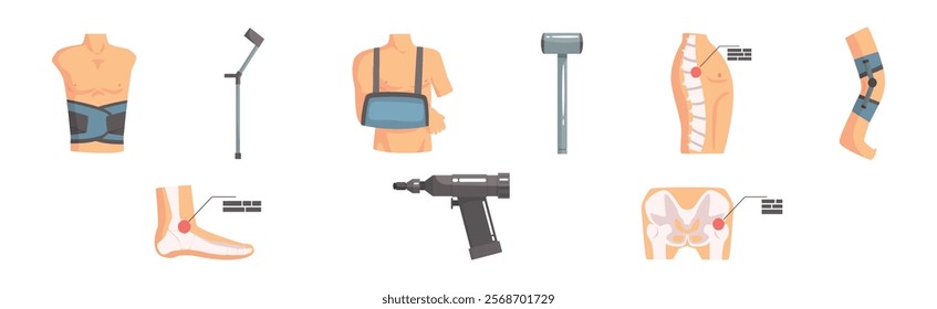 Human Bone and Joint Fracture and Rehabilitation Object Vector Set