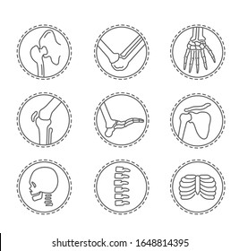 Human Bone And Joint Icon Set Black Thin Line Design