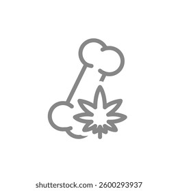 Human bone with marijuana leaf line icon. Cannabis treatment, anesthesia symbol. Vector illustration.