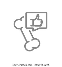 Human bone with thumb up in speech bubble line icon. Healthy organ symbol. Vector illustration.