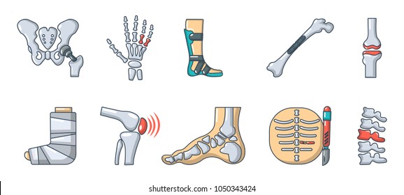 Human bones icon set. Cartoon set of human bones vector icons for web design isolated on white background