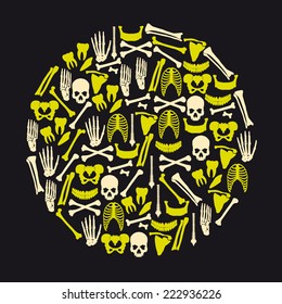 human bones icons in big yellow circle eps10