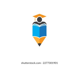 Human Book Pencil Logo Concept sign icon symbol Element Design. Graduation, Education, Courses, E-book, Book Store and Academy Logotype. Vector illustration template