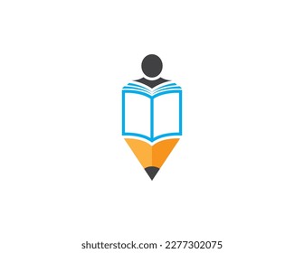 Human Book Pencil Logo Concept symbol sign icon Element Design. Graduation, Education, Courses, E-book, Book Store and Academy Logotype. Vector illustration template