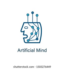 Human bot head icon with neural network inside. Applicable as part of artificial intelligence, machine learning design concept. Vector illustration.