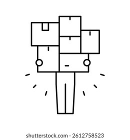 human with boxes pile line icon vector. human with boxes pile sign. isolated contour symbol black illustration