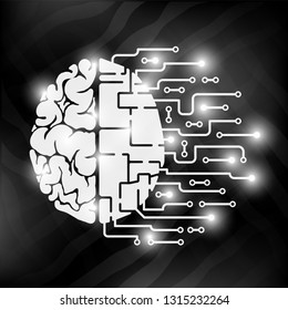 The human brain is abstract. Human hemisphere and hemisphere from a car or a robot. Electronics and nerves