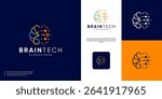 Human brain abstract logo with electric circuit concept, smart technology symbol, design vector template.
