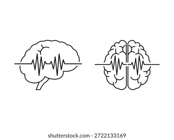 Menschliches Gehirnaktivitätskonzept mit elektrischem Impulsliniendiagramm, Icon-Illustrationsvektor für neurologische Denkprozesse.