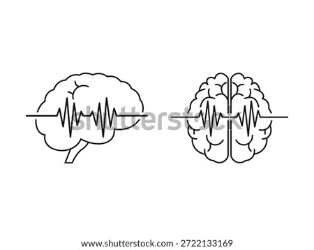 Human brain activity concept showing electrical impulse line diagram, neurological thought process icon illustration vector.