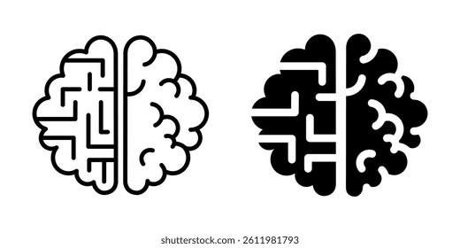 Human brain and AI technology icon. Silhouette and line style.