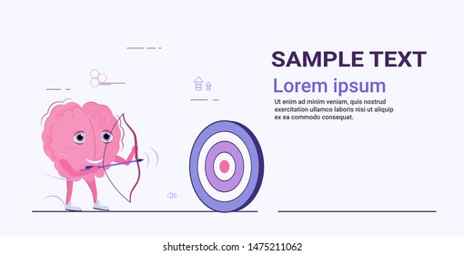 human brain archer hitting arrow in target strategy goal concept pink cartoon character kawaii style horizontal sketch copy space