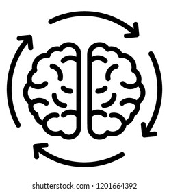 Human brain with arrows is icon for brainstorming