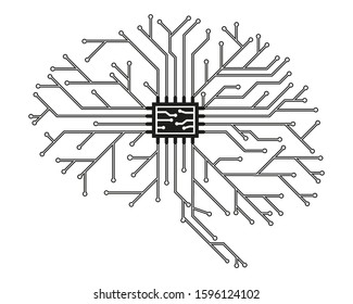 A human brain blackboard with a processor. Scientific technologies. Isolated on white background. Flat style. Graphic concept for your design. Vector illustration