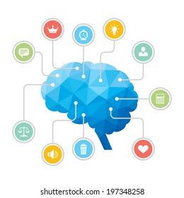 Human Brain - Blue Polygon Infographic Illustration with Icons for presentation, booklet, website etc.