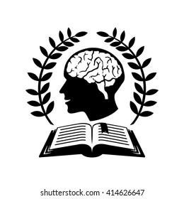 The human brain, a book and a laurel wreath.