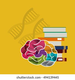 human brain and books with dna strands icon image 