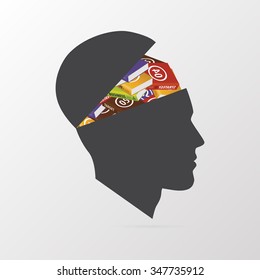 Human brain with books. Education concept. Vector illustration.