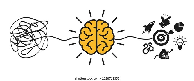 Human brain, brainstorming concept solution problem. Coach, problem solving, success, order, improvement – stock vector