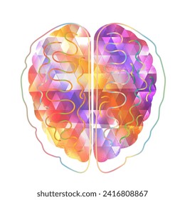 Human brain bright isolated on white background. Neurodiversity symbol. Mental health day. Brainstorming, creative thinking sign. Colorful human minds metaphor. Vector illustration.