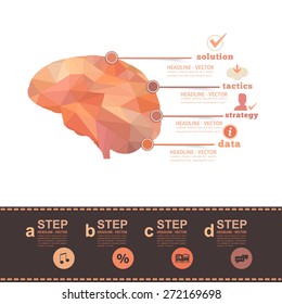 Human Brain Business Strategy and Solution, Numbered Banner Geometric Polygonal, Elements Infographics Vector Design