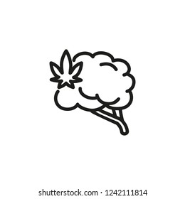 Human brain with cannabis symbol line icon. Drug addiction, hemp influence, addiction clinic. Cannabidiol concept. Vector can be used for topics like narcotic, medical service, pharmacy