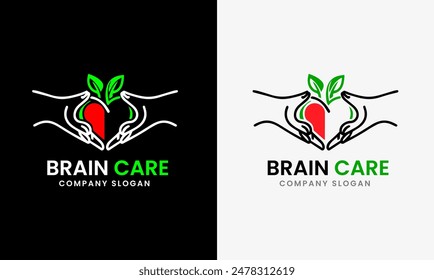 Human brain care, leaf  brain care and maintenance, leaf brain, natural icon logo design 