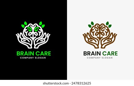 Human brain care, leaf  brain care and maintenance, leaf brain, natural icon logo design 