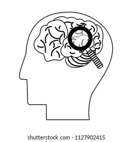Human brain cartoon in black and white