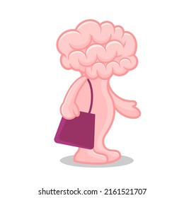 human brain cartoon vector illustration holds bag