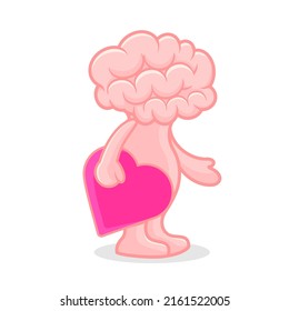human brain cartoon vector illustration holds heart