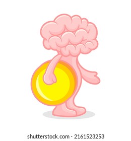 human brain cartoon vector illustration holds coin