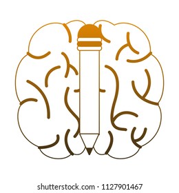 Human brain cartoon in yellow lines