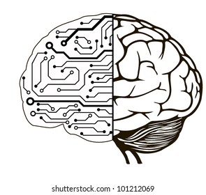 an human brain as a central processing unit. vector digital illustration