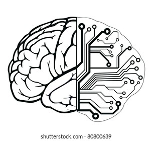 an human brain as a central processing unit. vector digital illustration