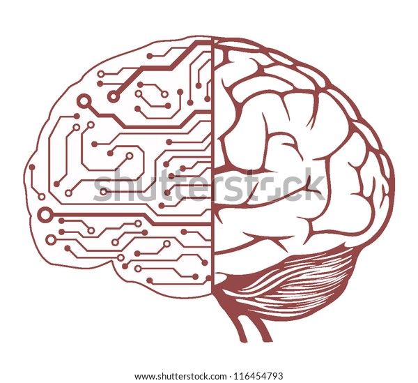 an human brain as a central processing unit.
vector digital illustration