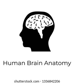 Human brain, cerebrum, solid vector icon, 